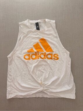 adidas White Tank Top with Orange Logo